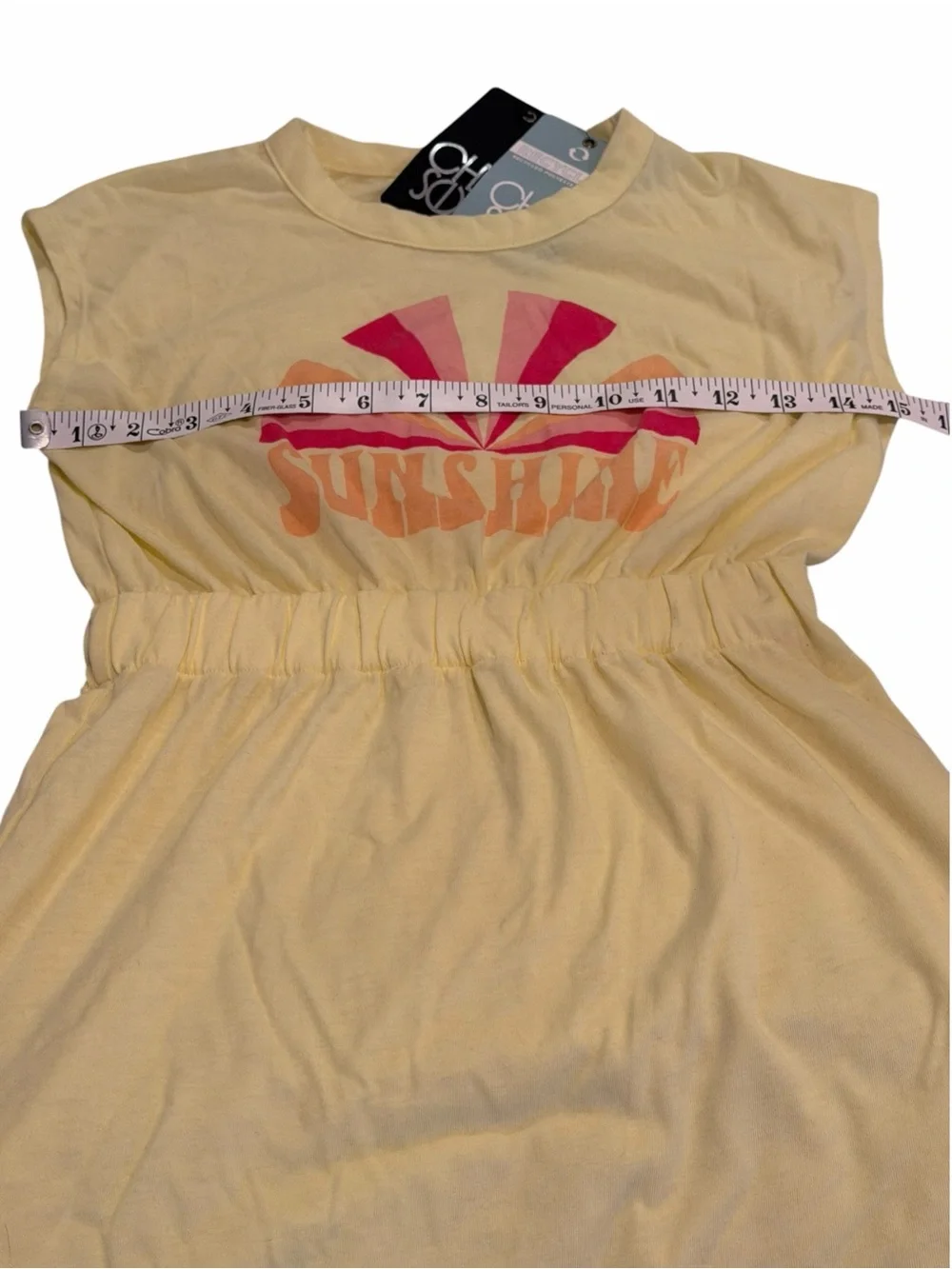 Chaser Girls Yellow Sunshine Retro Print Cinched Waist Dress Size 6 NWT